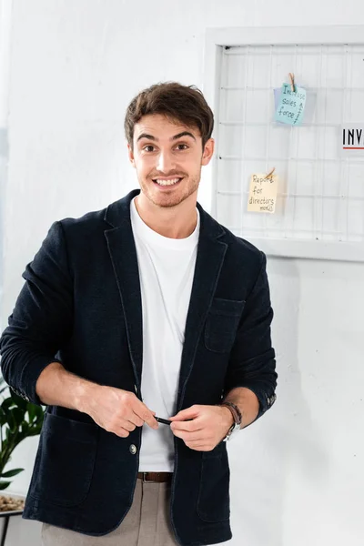 Smiling Handsome Man Shirt Looking Camera Office — Stock Photo, Image