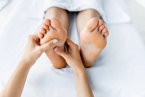 Cropped View Masseur Doing Foot Massage Woman Spa — Stock Photo, Image
