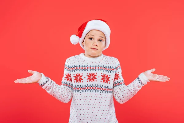 Vista Frontal Del Niño Suéter Sombrero Santa Que Muestra Gesto — Foto de Stock