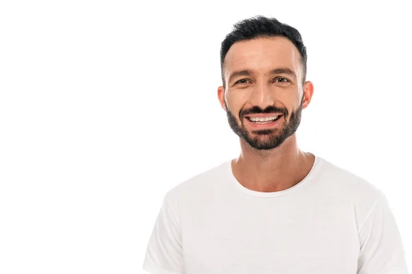 Happy Bearded Man Smiling Isolated White — Stock Photo, Image
