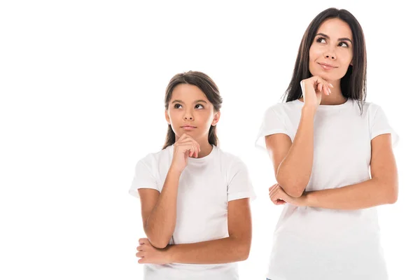 Pensive Mother Cute Thoughtful Kid Isolated White — ストック写真