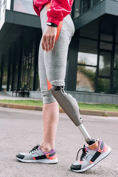 Partial View Disabled Sportswoman Prosthesis Street — Stock Photo, Image