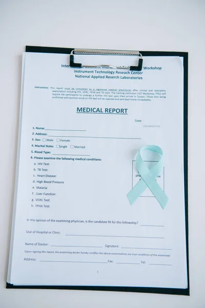 Blue Awareness Ribbon Medical Report Clipboard — Stock Photo, Image