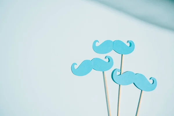 Blue Paper Cut Mustache White Background Copy Space — Stock Photo, Image