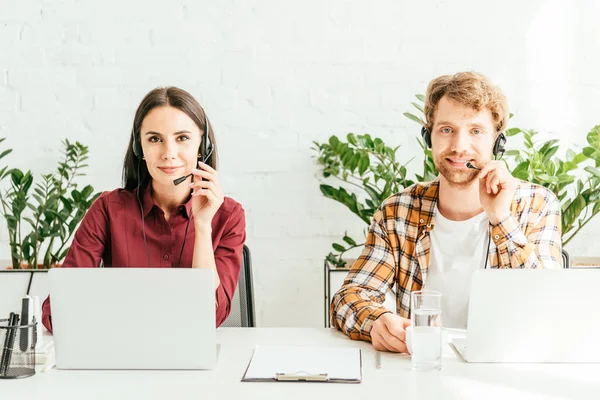 Happy Brokers Touching Headsets Office — Stock Photo, Image