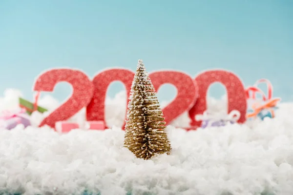 Foco Seletivo Árvore Natal Números 2020 Segundo Plano — Fotografia de Stock