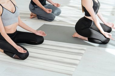 Elmas pozisyonunda yoga yapan kadınların 1kırpılmış görüntüsü