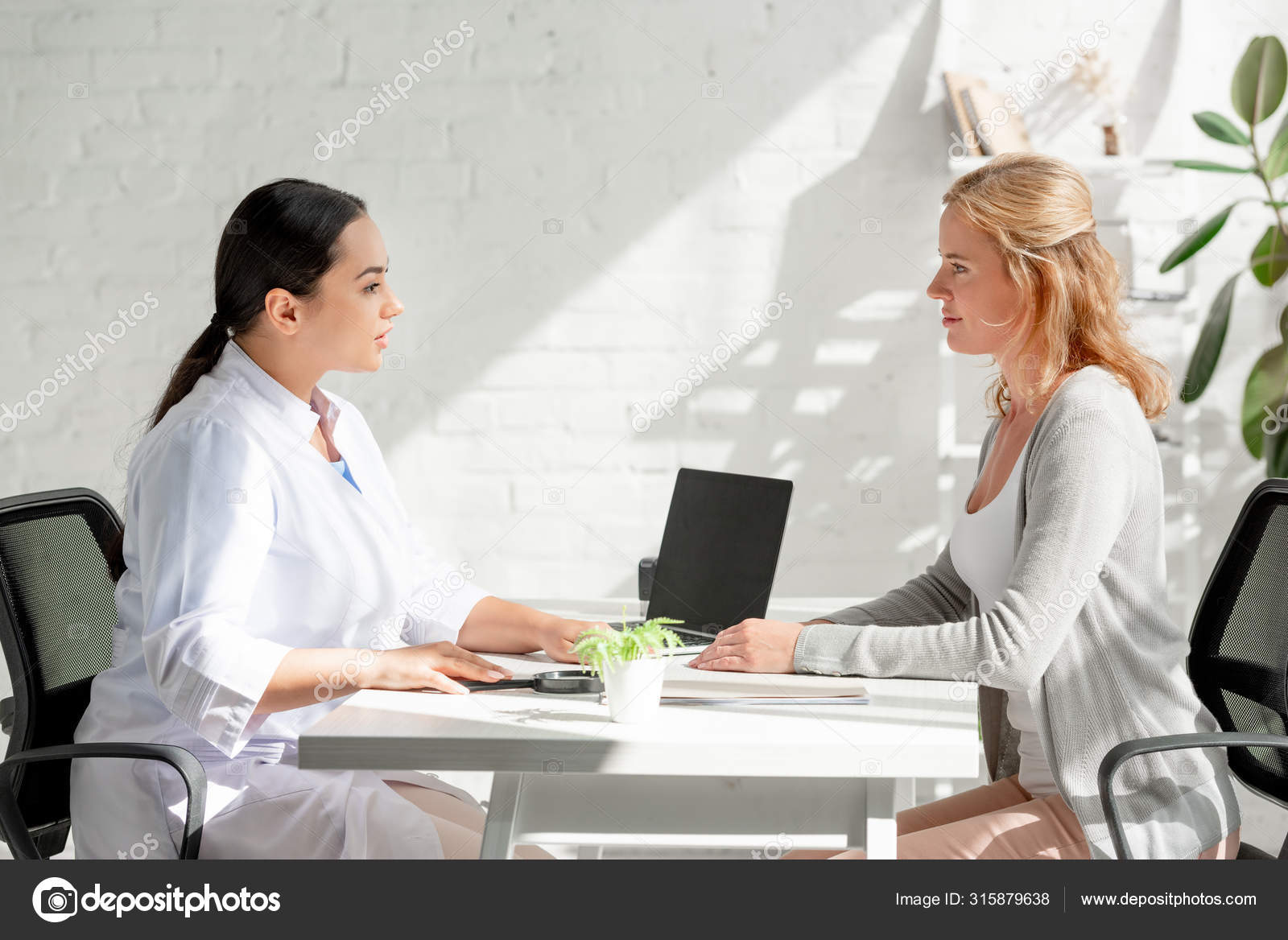 Side View Dermatologist Talking Patient Clinic Stock Photo C Igorvetushko 315879638