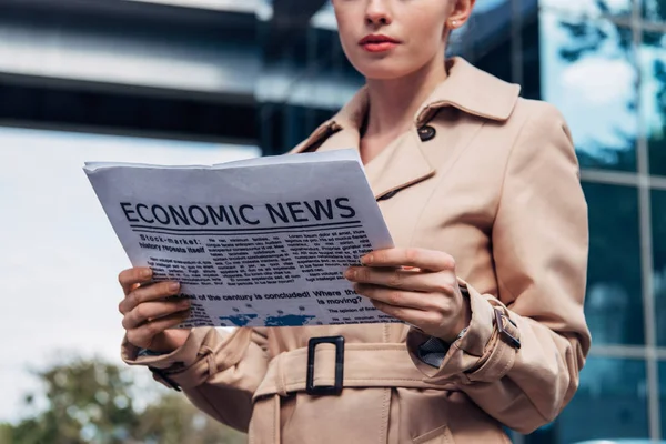 Cropped View Woman Trench Coat Holding Newspaper — Stock Photo, Image