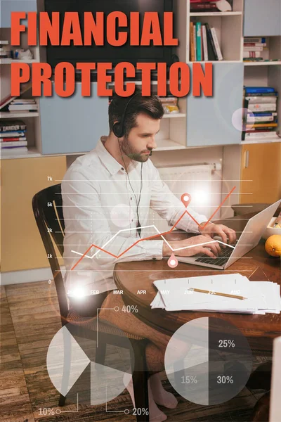 Selective Focus Freelancer Shirt Panties Using Headset Laptop Papers Table — Stock Photo, Image