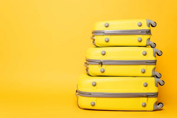 Stack Travel Bags Yellow Background — Stock Photo, Image