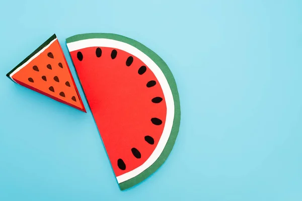 Top View Paper Watermelon Slices Blue Background — Stock Photo, Image