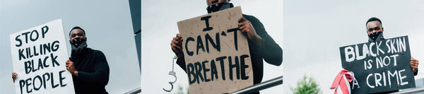 коллаж африканского американца с плакатами с надписью снаружи, концепция расизма 