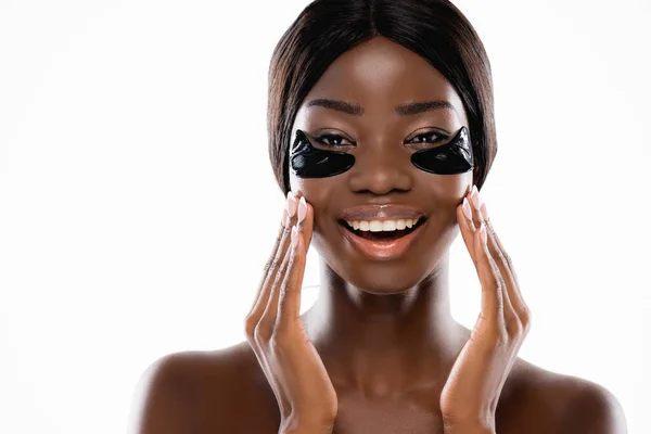 Afro Americano Donna Nuda Con Idrogel Macchie Oculari Sul Viso — Foto Stock