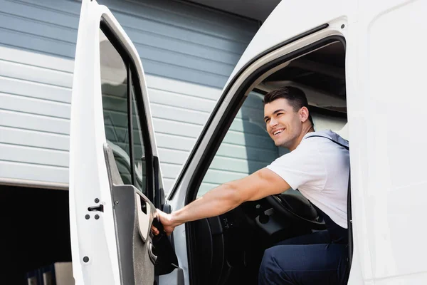 Loader Uniform Looking Away While Sitting Truck — Stock Photo, Image