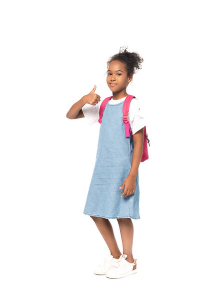 african american schoolkid showing thumb up isolated on white 