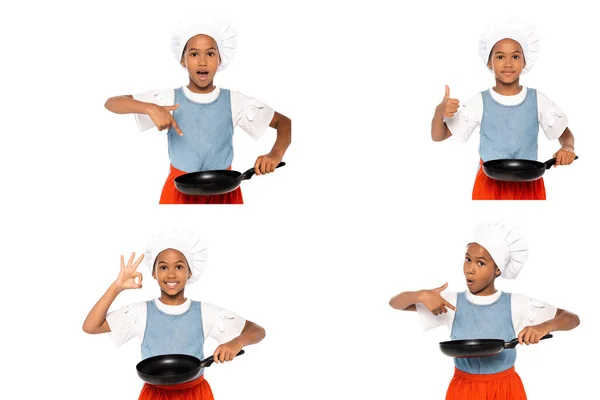 Collage Van Afrikaanse Amerikaanse Kind Kostuum Van Chef Kok Wijzen — Stockfoto