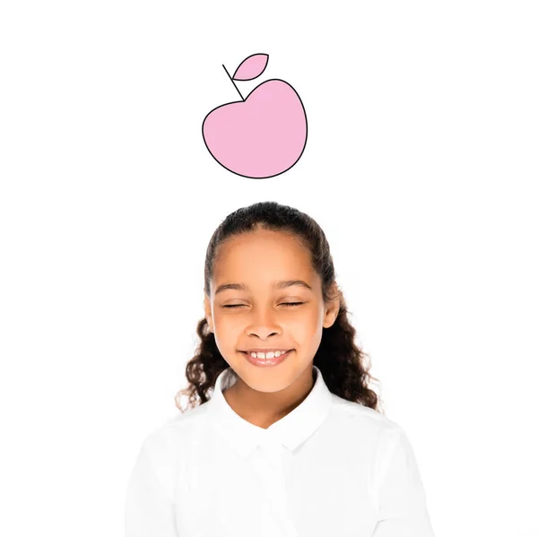 Colegiala Afroamericana Sonriendo Con Los Ojos Cerrados Aislados Blanco Rosa — Foto de Stock