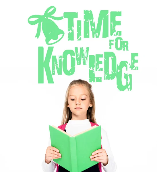 Attentive Schoolgirl Reading Book Isolated White Time Knowledge Illustration — Stock Photo, Image