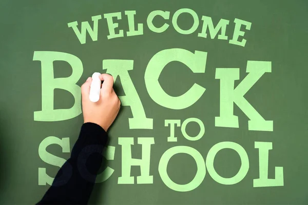 Vista Recortada Escritura Colegiala Bienvenida Nuevo Las Letras Escuela Con — Foto de Stock