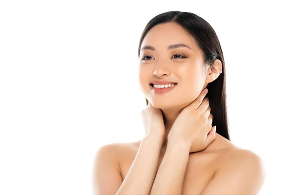 Young Asian Woman Touching Neck Isolated White — Stock Photo, Image