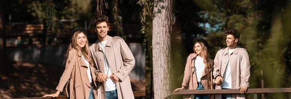 Collage Couple Trench Coats Holding Hands Park — Stock Photo, Image