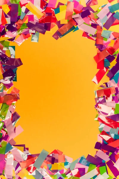 Top View Colorful Bright Confetti Frame Orange Background — Stock Photo, Image