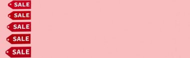 Pembe, siyah cuma konseptine izole edilmiş satılık harflerle panoramik etiketler.
