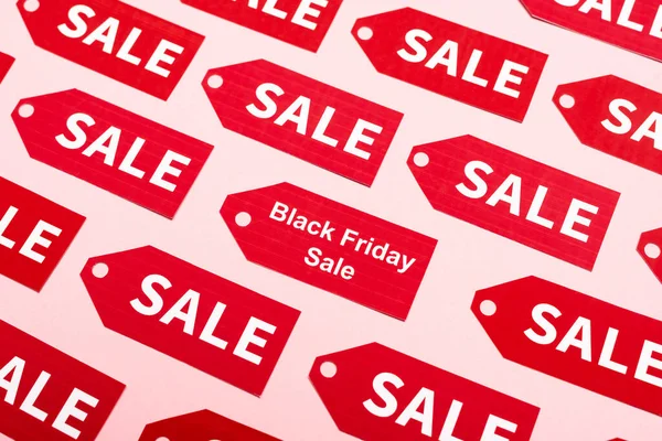 Top View Red Labels Sale Black Friday Lettering Pink — Stock Photo, Image