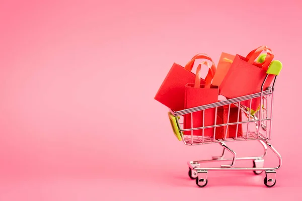 Bolsas Compras Pequeño Carro Rosa Concepto Viernes Negro — Foto de Stock