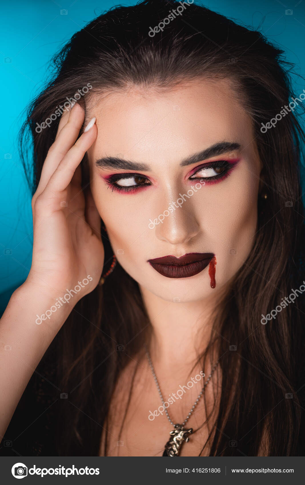 Creepy Woman Blood Face Looking Away Blue ⬇ Stock Photo, Image by ...