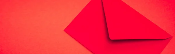 Top View Envelope Red Background Banner — Stock Photo, Image