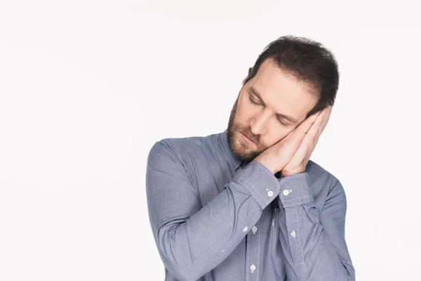 Portrait d'homme endormi isolé sur blanc — Photo de stock