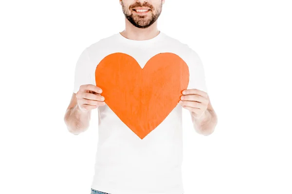 Partial view of man holding love sign isolated on white — Stock Photo