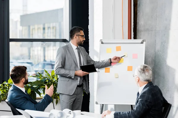 Handsome businessmen at meeting with project presentation in office — Stock Photo