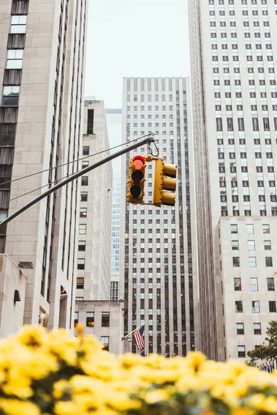 Urban scene with traffic light and architecture of new york city, usa — Stock Photo