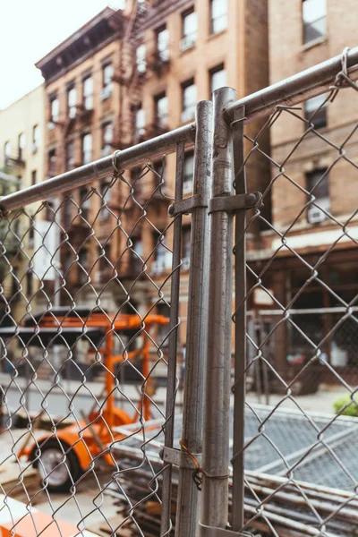 Selective focus of net and new york city street, usa — Stock Photo