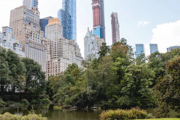 Edificios y parque de la ciudad en Nueva York, EE.UU. - foto de stock