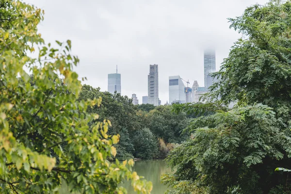 Edificios y parque de la ciudad en Nueva York, EE.UU. - foto de stock