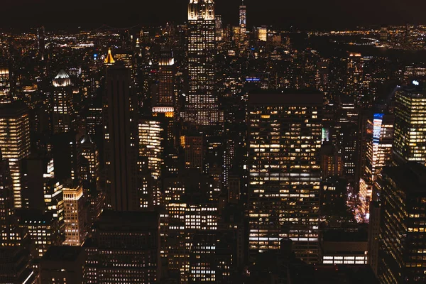 NEW YORK, USA - OCTOBER 8, 2018: aerial view of new york city at night, usa — Stock Photo