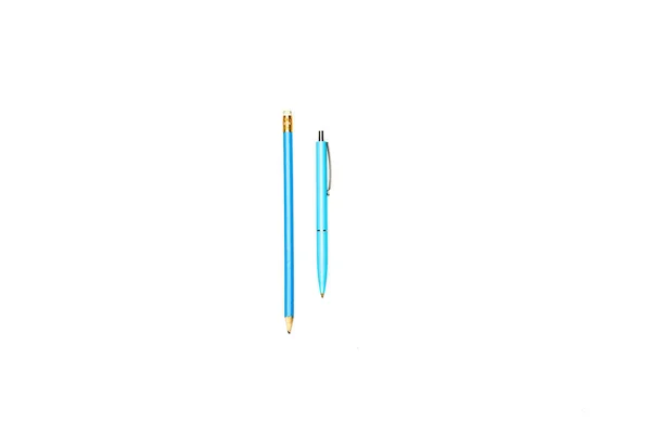 Top view of pencil and pen isolated on white — Stock Photo