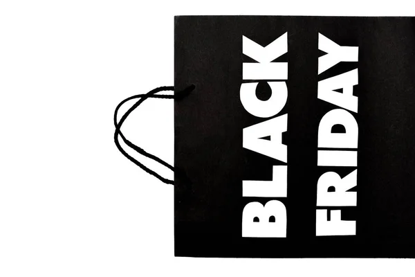 Vue du dessus du sac à provisions noir vendredi isolé sur blanc — Photo de stock