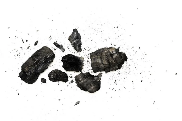 Top view of black burnt firewood isolated on white — Stock Photo