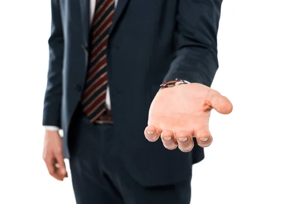 Обрізаний вид молодого чоловіка в формальному носінні жести ізольовані на білому — стокове фото