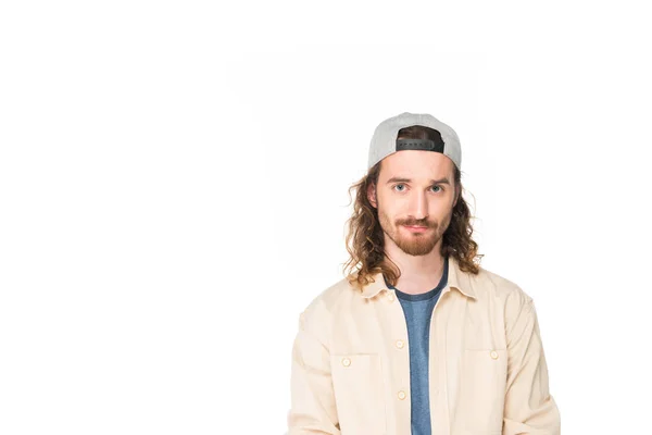 Confused young man looking at camera isolated on white — Stock Photo