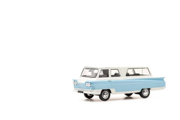 Blue toy car on white with copy space — Stock Photo