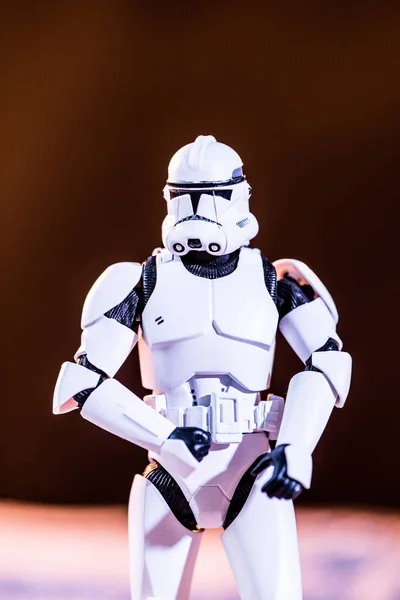 White plastic Imperial Stormtrooper on dark background — стоковое фото