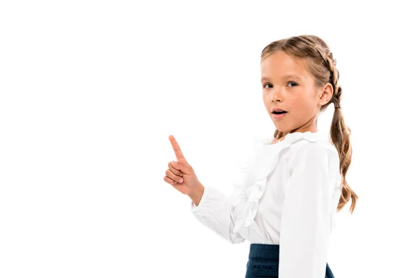 Adorable kid having idea isolated on white — Stock Photo