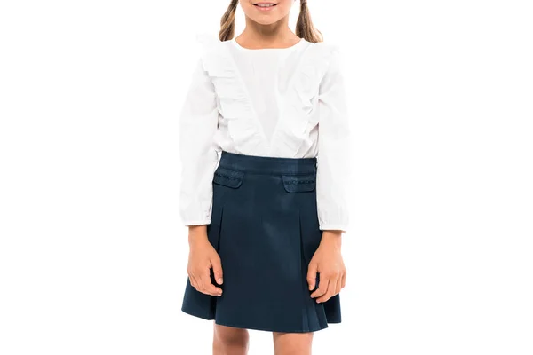 Cropped view of happy kid smiling isolated on white — Stock Photo