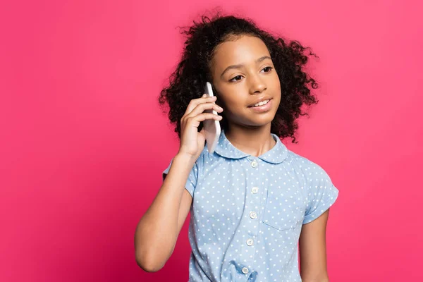 Cute curly african american kid isolated on pink — Stock Photo